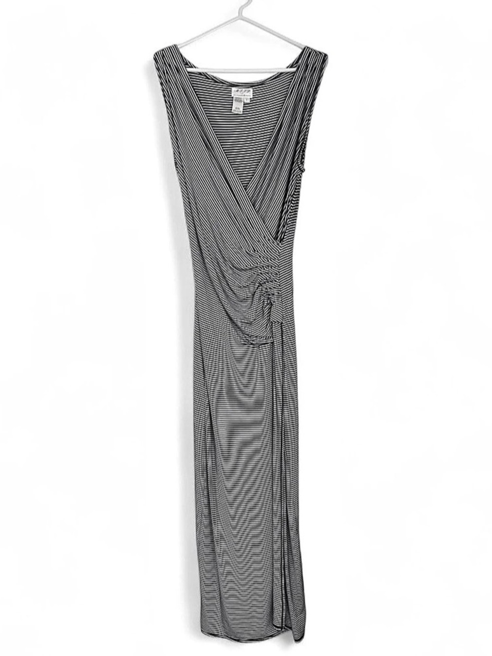 M.S.S.P. Striped Wrap Maxi Dress in Black & White Large Like New